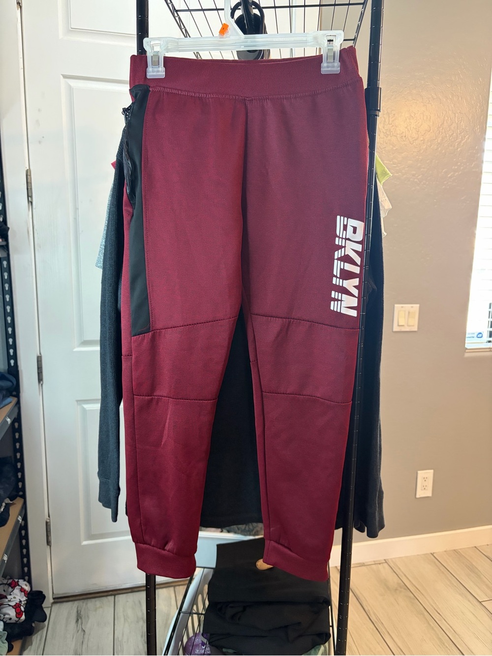 Kids Maroon Jogger Pants with Side Panels and Logo